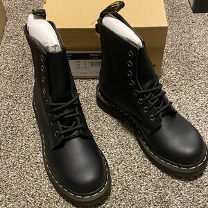 Dr. Martens Black Combat Boots with Yellow Stitching